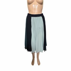 Two-Tone Pleated Midi Skirt in Black and Light Mint